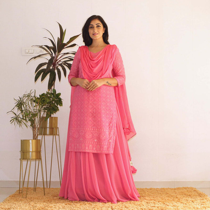 Ready to wear Baby pink Chikankari Dress