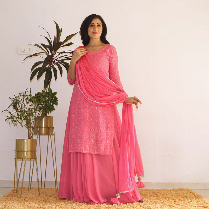 Ready to wear Baby pink Chikankari Dress