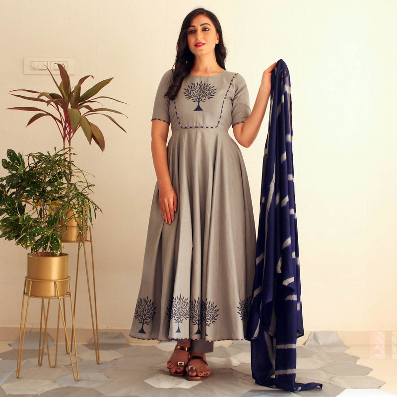 Ready to wear Pewter Indigo Block printed suit set