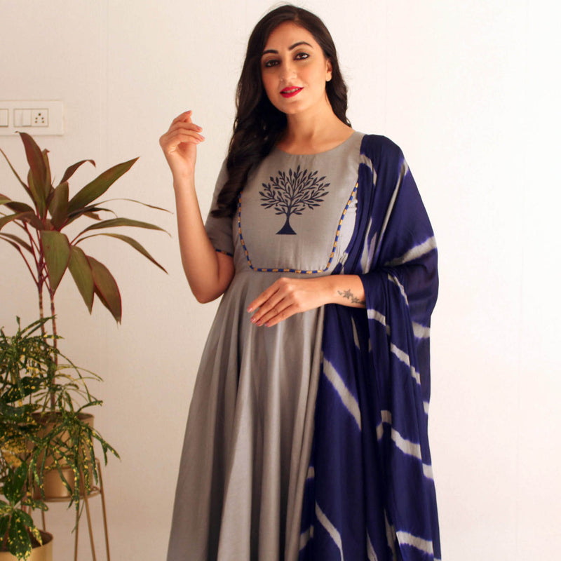 Ready to wear Pewter Indigo Block printed suit set