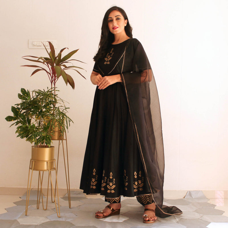 Ready to wear Midnight Black  Block Printed suit set