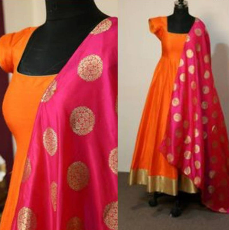 Pink Anarkali Gown with Heavy Banarasi Dupatta | Indian gowns dresses,  Indian designer outfits, Pink anarkali gown