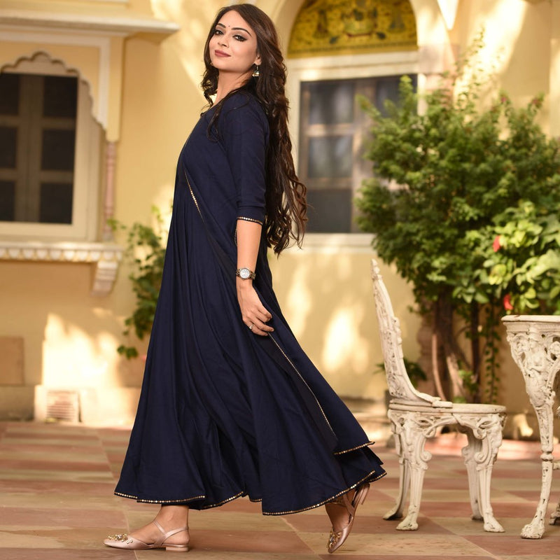 navy blue kurti with border lace