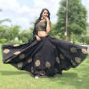 simple black block printed lehnga choli.