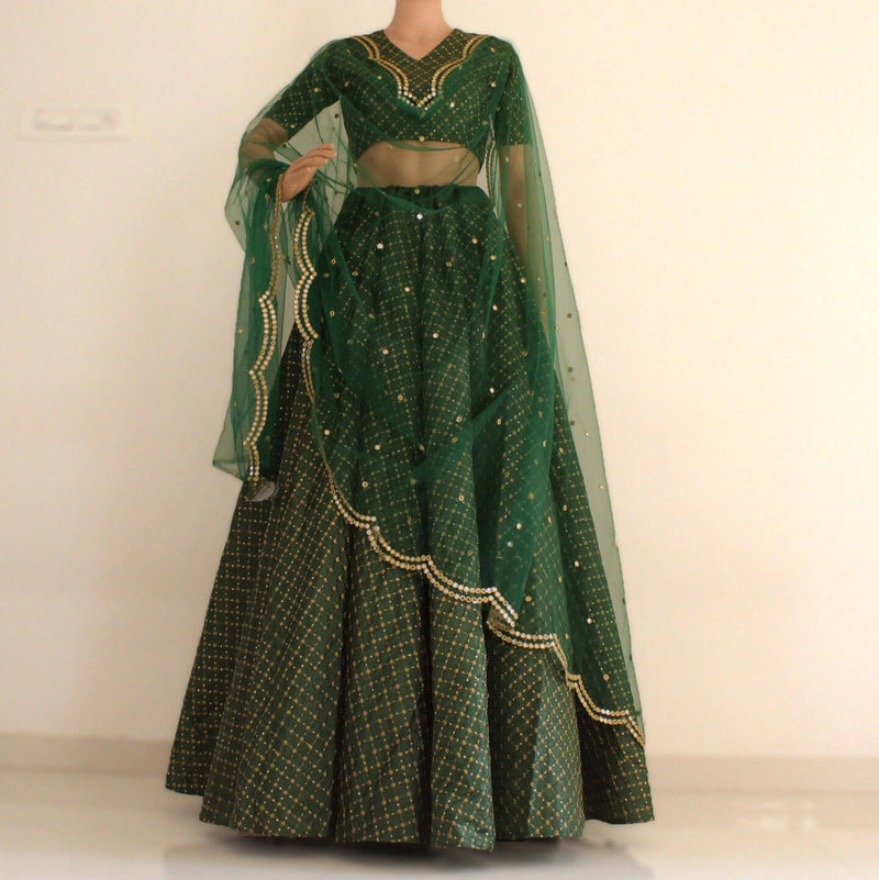 sequence work green lehnga choli with dupatta