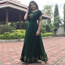 Ready to wear Block printed green gown suit set