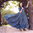 block printed flared long gown with dress