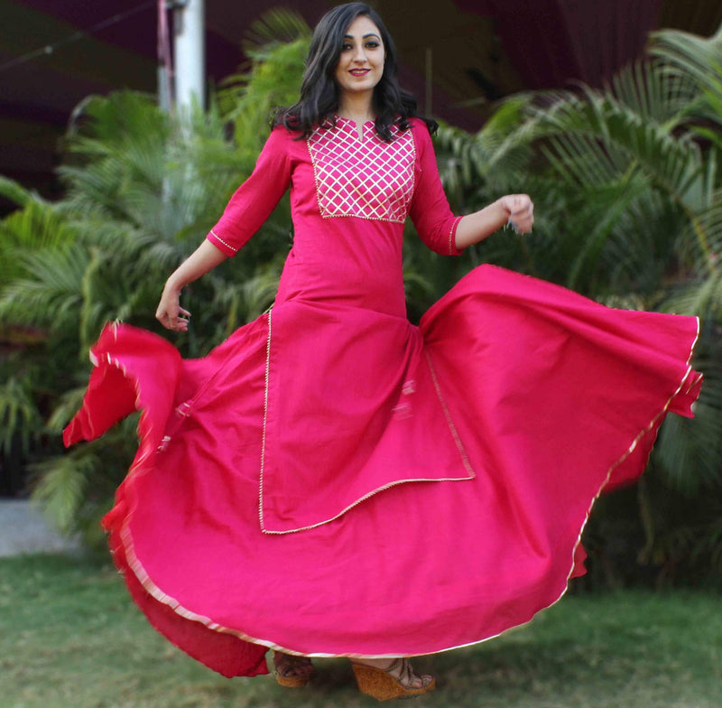 pink cotton flared suit set younari